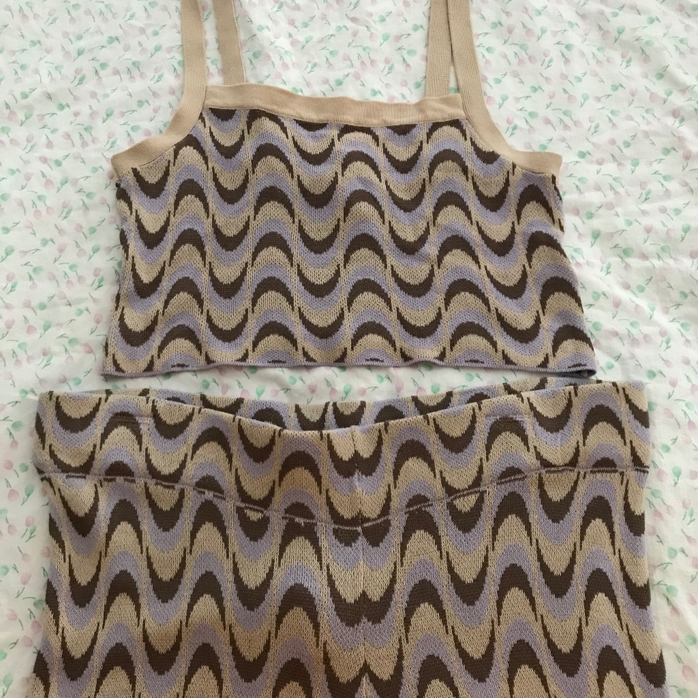 NWOT 2 Piece Patterned Jumpsuit Set XL Purple Cream